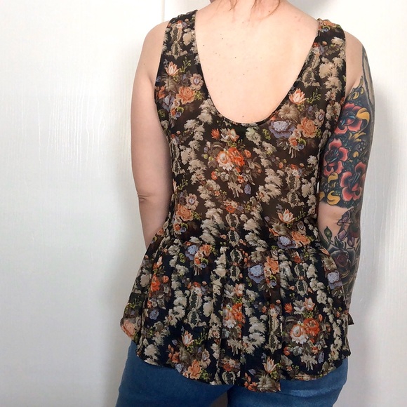 Sheer Floral Vintage Peplum Top - Picture 2 of 6